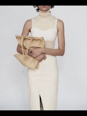 Beige Drawstring Zara Pouch Clutch – Women Bags